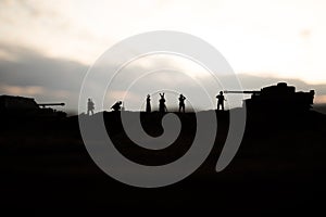 War concept. Creative composition. Silhouette of German general at the desert. Army commanders watching to the battle photo