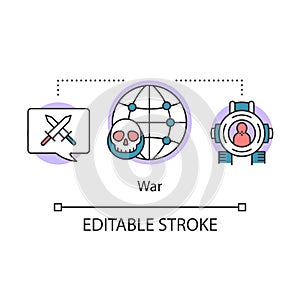War concept icon. Warfare and gun violence. Military conflict thin line illustration. Invasion and offensive with weapon