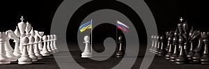 War escalation of the conflict in the Ukraine with Russia. Chess figures in war concept 3d render