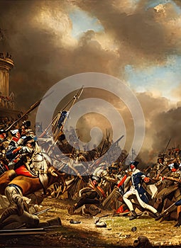 War of the First Coalition ca 1792. Fictional Battle Depiction. Generative AI.