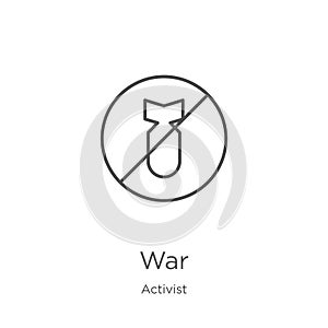 war icon vector from activist collection. Thin line war outline icon vector illustration. Outline, thin line war icon for website