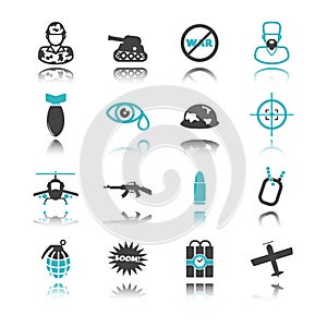 War icons with reflection
