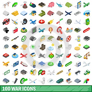 100 war icons set, isometric 3d style