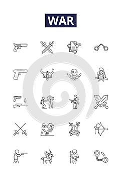 War line vector icons and signs. strife, combat, battle, aggression, hostility, discord, confrontation, struggle outline