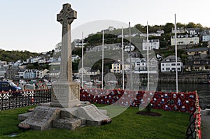 Looe war memorial at sunset