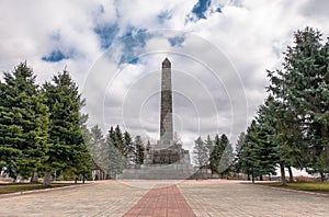 War memorial Obelisk to the liberators of the city of Rzhev on the mound of Glory. Tver region.