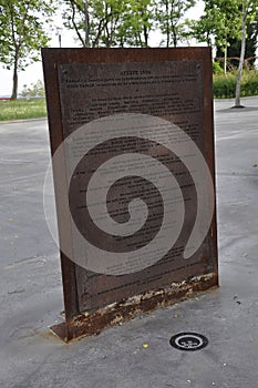 War Memorial Panel from Urban Park of Bilbao City in Province Vizcaya of Spain.