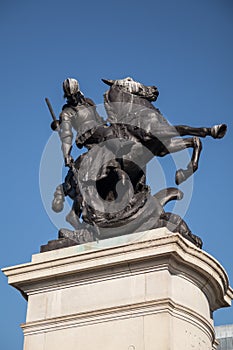 War Memorial statue in Old Eldon Square depicting St George slaying the Dragon, sculpted in bronze
