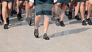 War parade. Female soldier march. Military army. Feminism right. Lots feminists