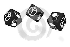 War or Peace: black dice on a white background