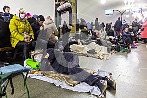 War of Russia against Ukraine. Bomb shelter at metro station