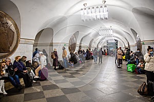 War of Russia against Ukraine. Bomb shelter at metro station