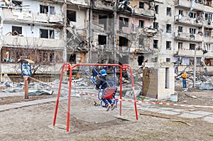 War of Russia against Ukraine. Residential building damaged in Kyiv