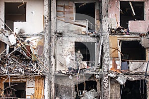 War of Russia against Ukraine. Residential building damaged in Kyiv