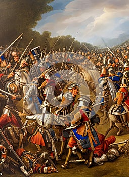 War of the Spanish Succession ca 1703. Fictional Battle Depiction. Generative AI.