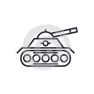 War tank vector line icon, sign, illustration on background, editable strokes