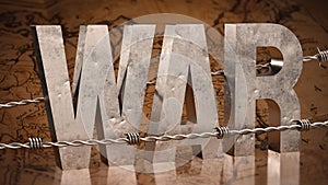 The war text and barbed wire on map image 3d rendering