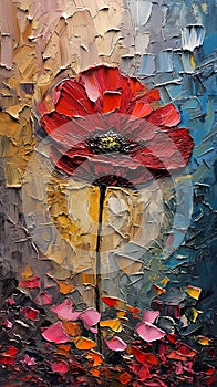 War-Torn Beauty: A Vibrant Palette Knife Poppy Painting