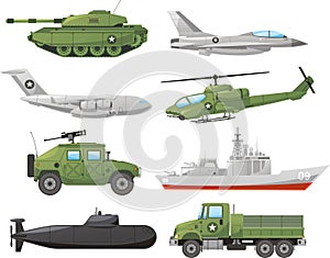 War vehicles color icon set