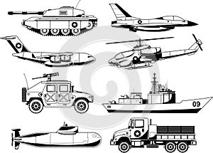 War vehicles detailed icon set photo