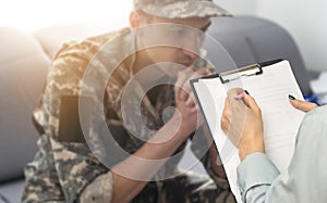 War veteran talking about problems during therapy