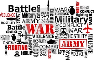 War violence word cloud vector illustration