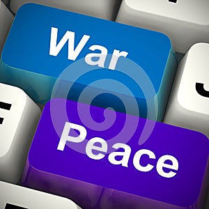 War vs peace keys means in a state of wartime or peacetime - 3d illustration