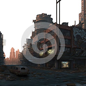 war zone post apocalyptic city street. burnt down city. transparent PNG file.