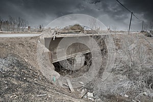 War zone scene with destroyed bridge and Infrastructure