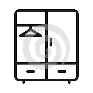 Wardrobe closet furniture icon. Clothes storage organization. Bedroom interior design. Vector illustration. EPS 10.