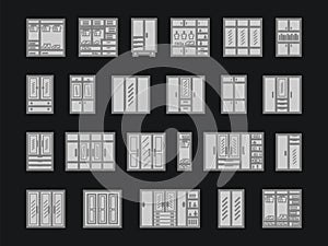 Wardrobe furniture icon set. Vector gray