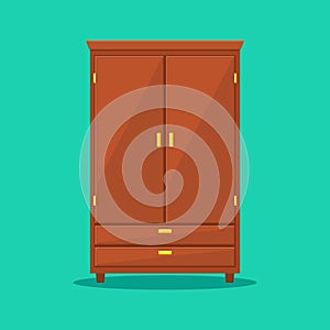 Wardrobe isolated on background. Natural wooden Furniture. Wardrobe icon in flat style. Room interior element cabinet to