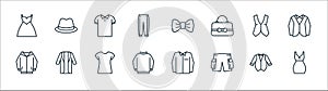 Wardrobe line icons. linear set. quality vector line set such as short dress, pants, sweater, hoodie, vest, polo shirt, bow tie,