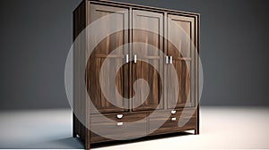 Modern Dark Brown Wardrobe With 3 Doors And 5 Drawers photo