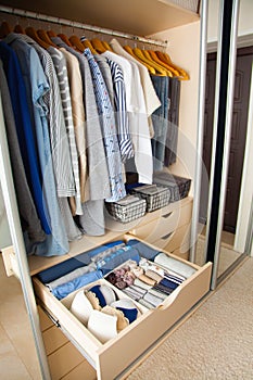 Wardrobe with perfect order clothes shades