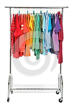 Wardrobe rack with different colorful clothes