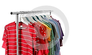 Wardrobe rack with different colorful clothes