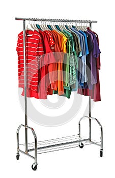 Wardrobe rack with different colorful clothes