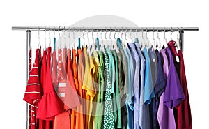 Wardrobe rack with different colorful clothes