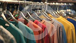 A wardrobe rack with various colorful clothes hanging on it, Ai Generated