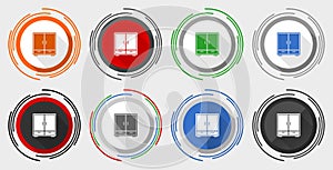 Wardrobe vector icon set, room, design, interior, furniture modern design flat graphic in 8 options for web design and mobile