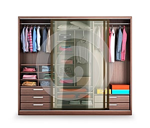 Wardrobe, wardrobe compartment with clothes