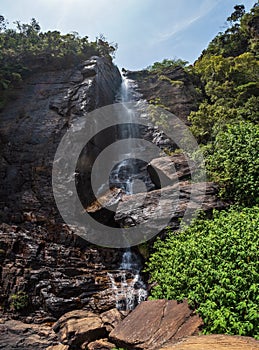 Warefall Lovers leap in the forest in Nuwara Eliya, famous in Sri Lanka