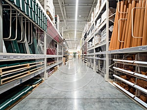 Warehouse aisle of building materials in industiral store