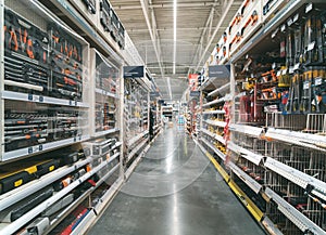 Warehouse aisle of building materials in industiral store