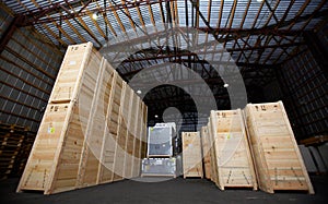 Warehouse with boxes, container, store, pallet, stock