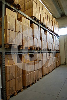 Warehouse,boxes on shelfs