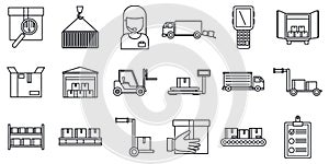 Warehouse building icons set, outline style