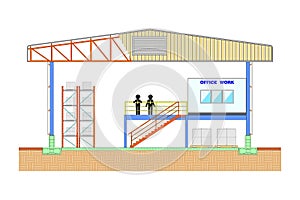 Warehouse building, storage section, structure design vector illustration vector illustration