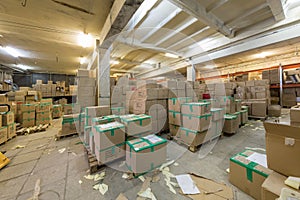 Warehouse with cardboard boxes